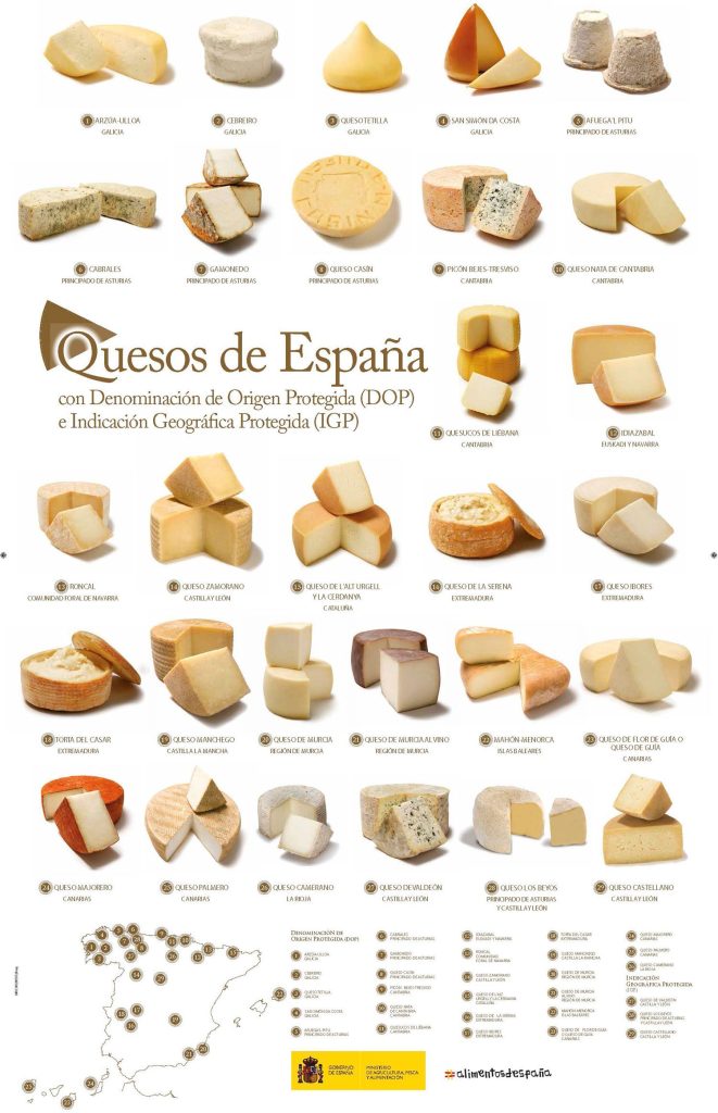Los quesos de España con Denominación de Origen Protegida (DOP) e Indicación Geográfica Protegida (IGP)